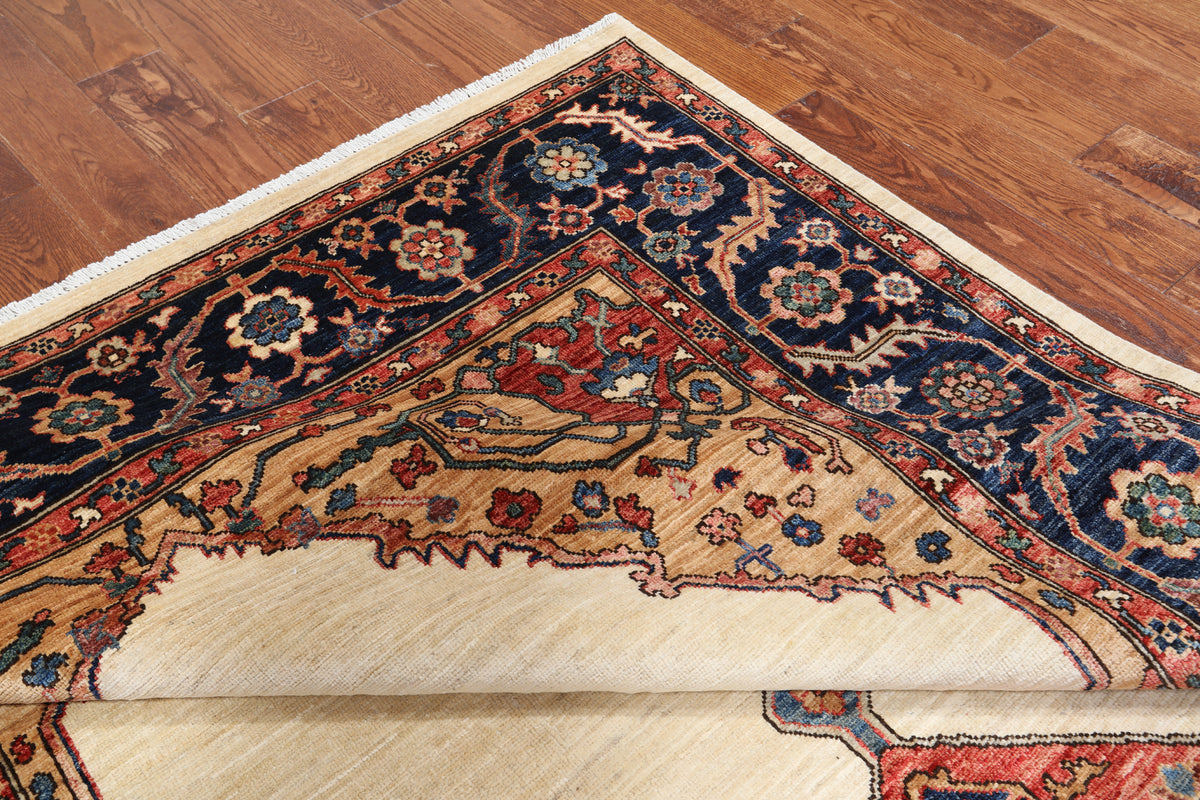 Ivory Persian Fine Serapi Handmade Wool Rug - 6' 2" X 11' 9"