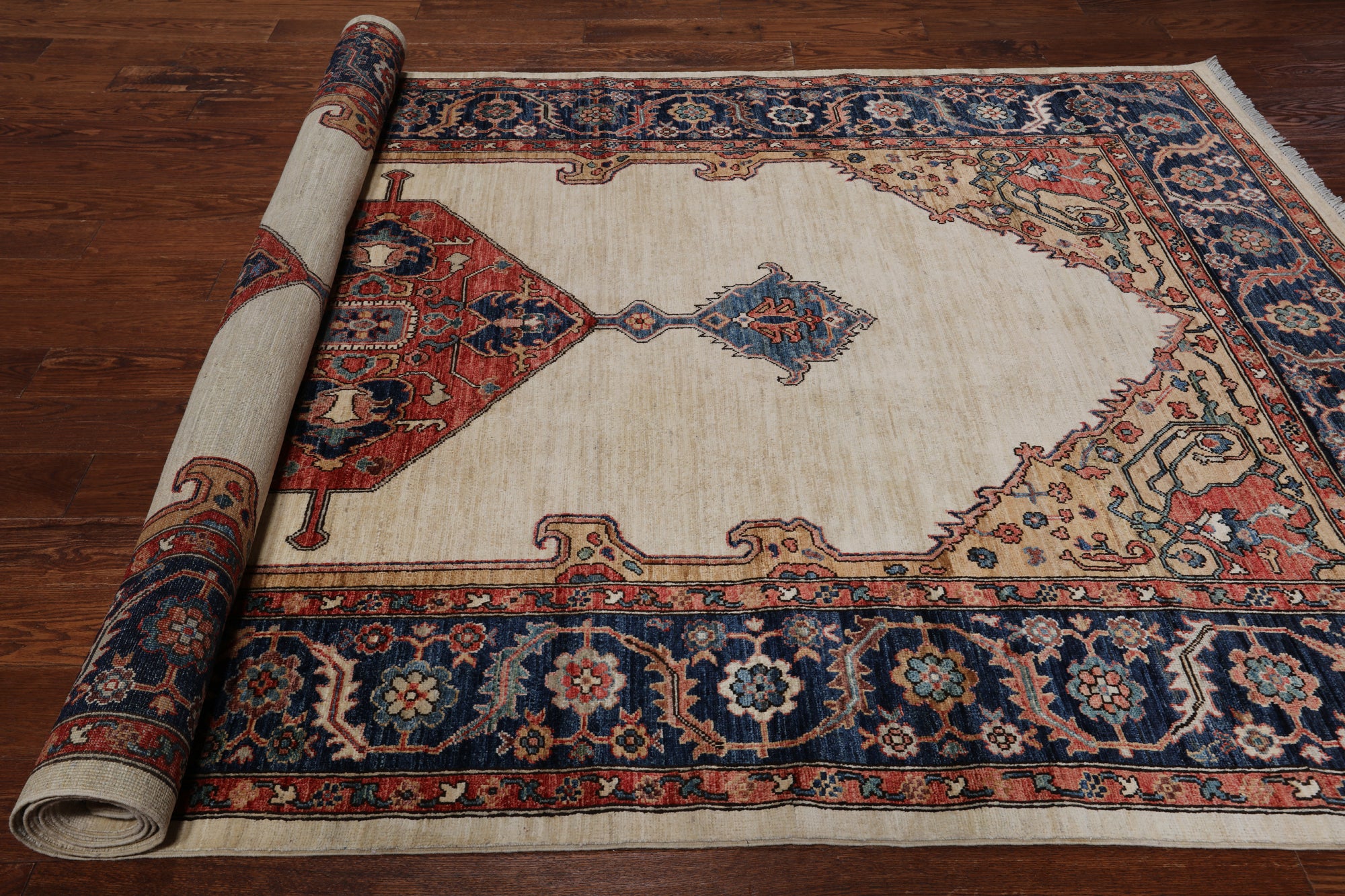 Ivory Persian Fine Serapi Handmade Wool Rug - 6' 2" X 11' 9"