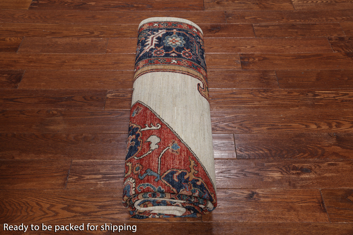 Ivory Persian Fine Serapi Handmade Wool Rug - 6' 2" X 11' 9"