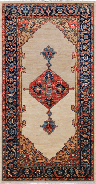 Ivory Persian Fine Serapi Handmade Wool Rug - 6' 2" X 11' 9"