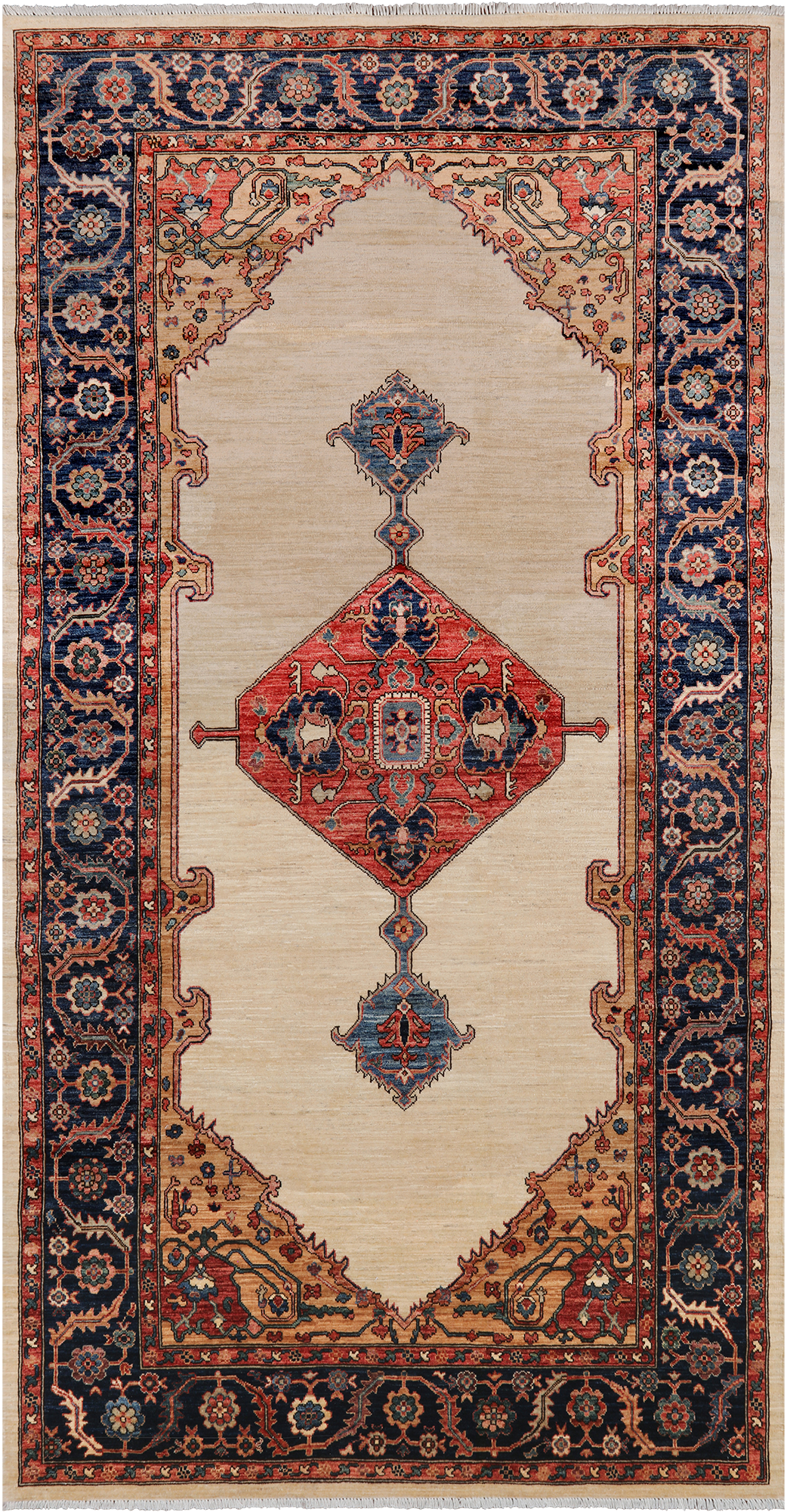 Ivory Persian Fine Serapi Handmade Wool Rug - 6' 2" X 11' 9"