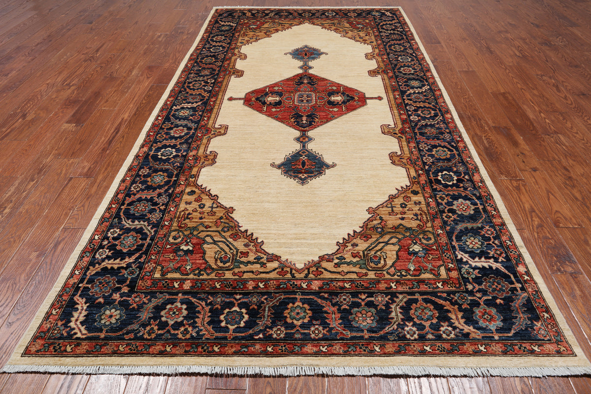 Ivory Persian Fine Serapi Handmade Wool Rug - 6' 2" X 11' 9"