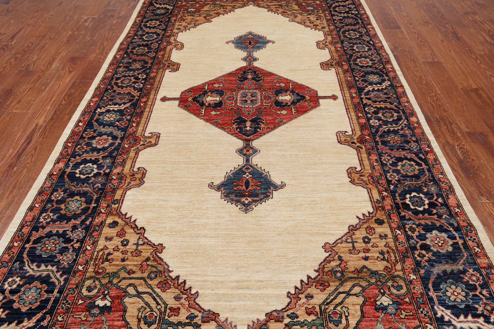 Ivory Persian Fine Serapi Handmade Wool Rug - 6' 2" X 11' 9"