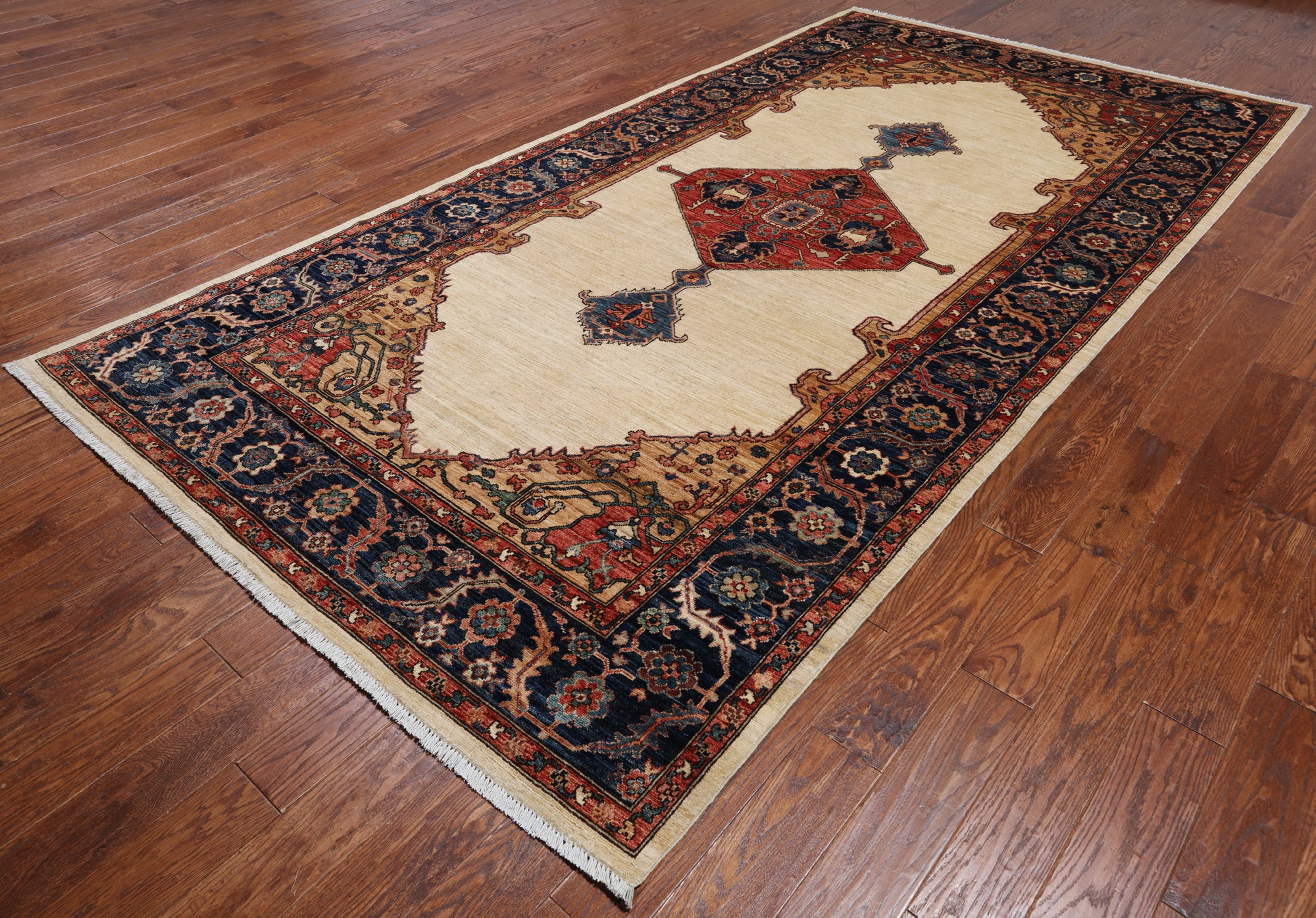 Ivory Persian Fine Serapi Handmade Wool Rug - 6' 2" X 11' 9"