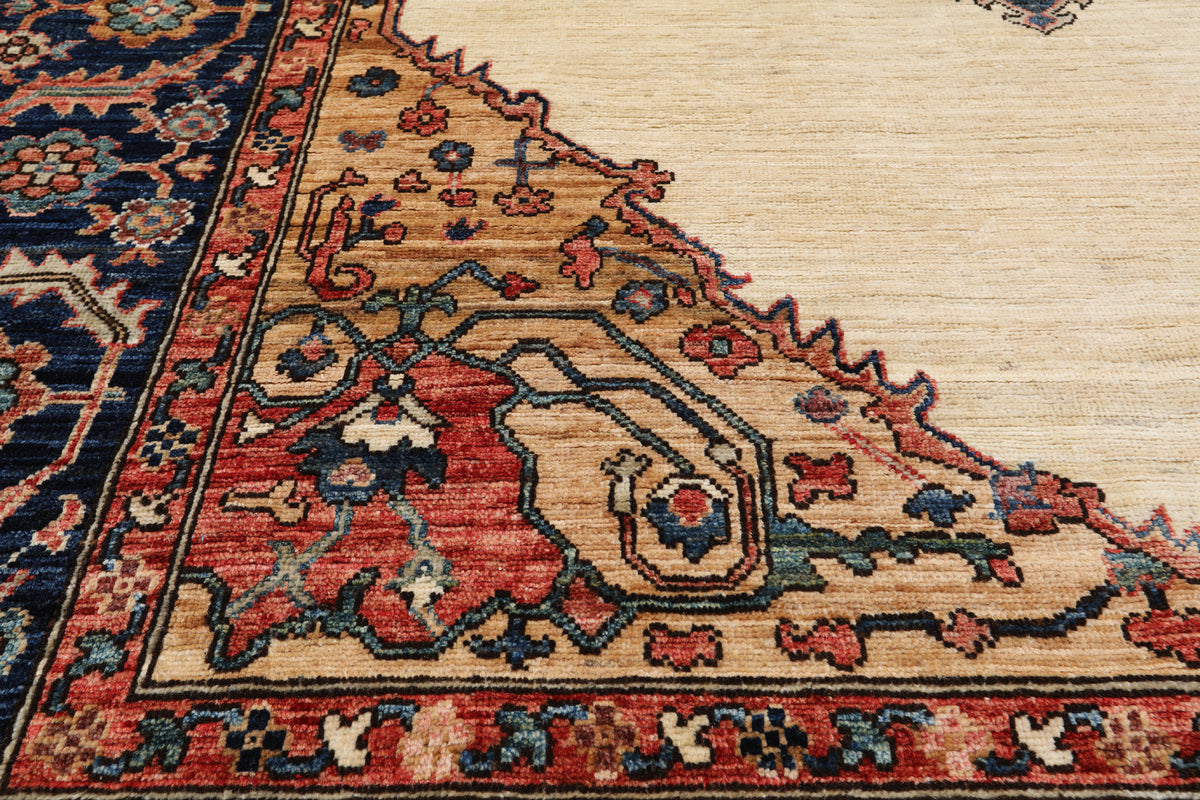 Ivory Persian Fine Serapi Handmade Wool Rug - 6' 2" X 11' 9"