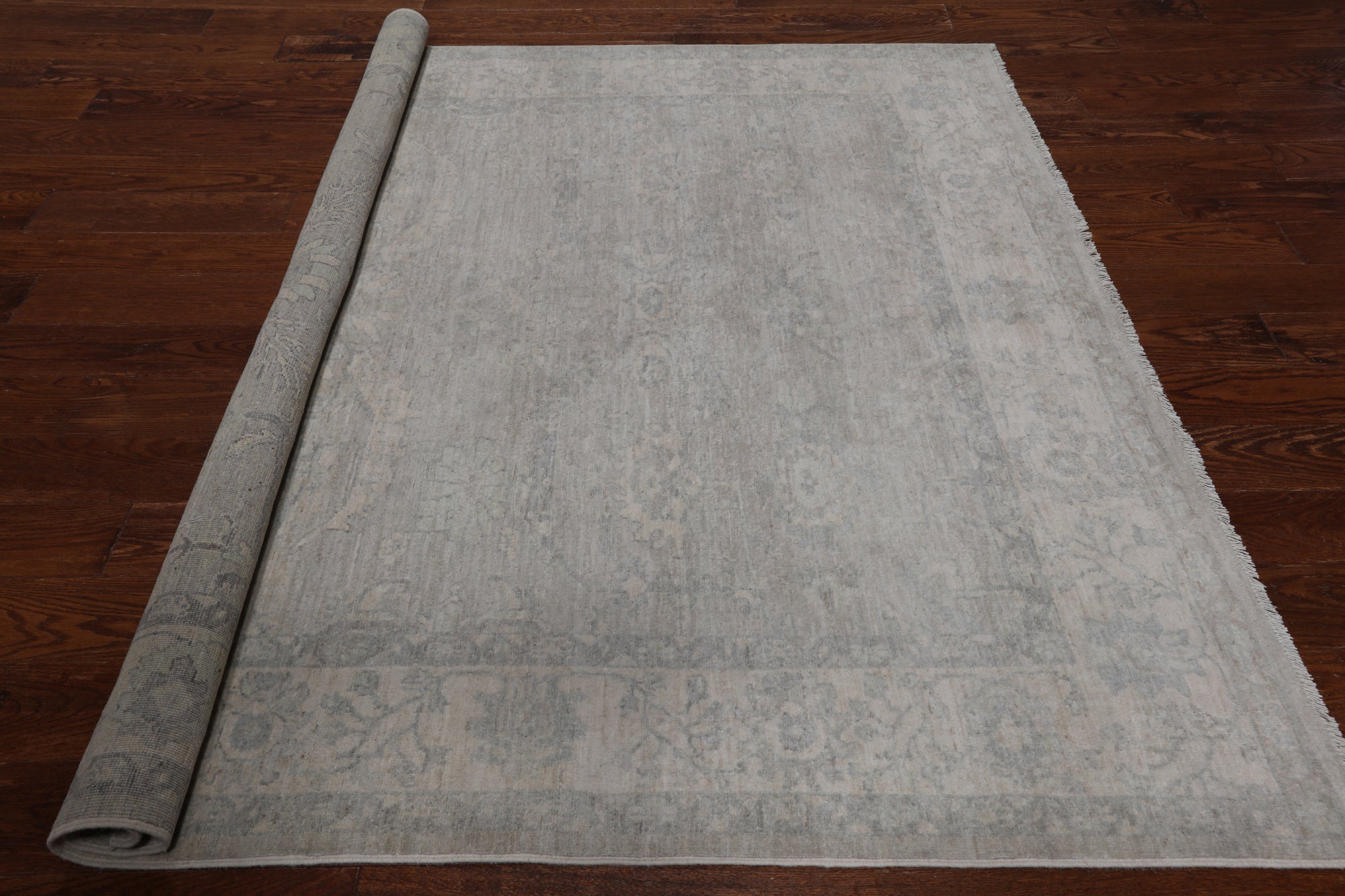 Grey Square Turkish Oushak Washed Out Hand Knotted Wool Rug - 6' 0" X 6' 0"