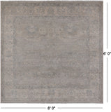 Grey Square Turkish Oushak Washed Out Hand Knotted Wool Rug - 6' 0" X 6' 0"