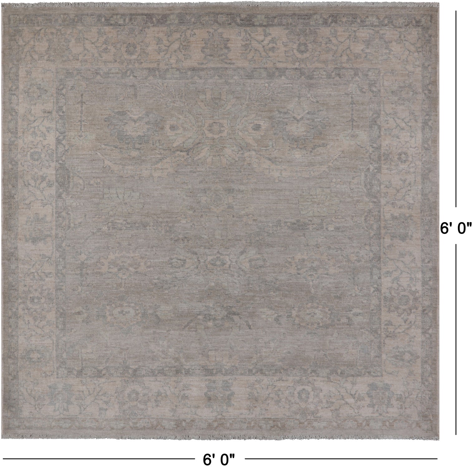 Grey Square Turkish Oushak Washed Out Hand Knotted Wool Rug - 6' 0" X 6' 0"