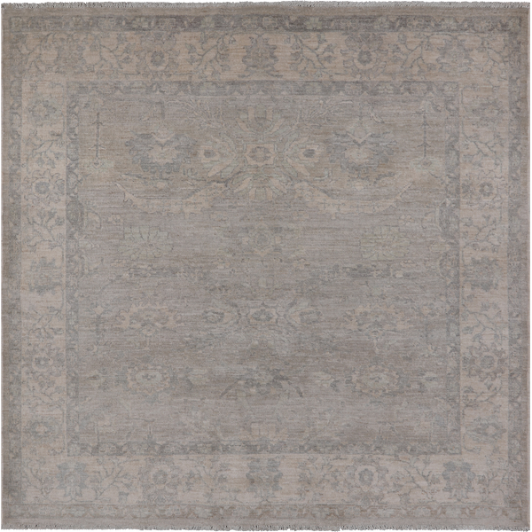 Grey Square Turkish Oushak Washed Out Hand Knotted Wool Rug - 6' 0" X 6' 0"
