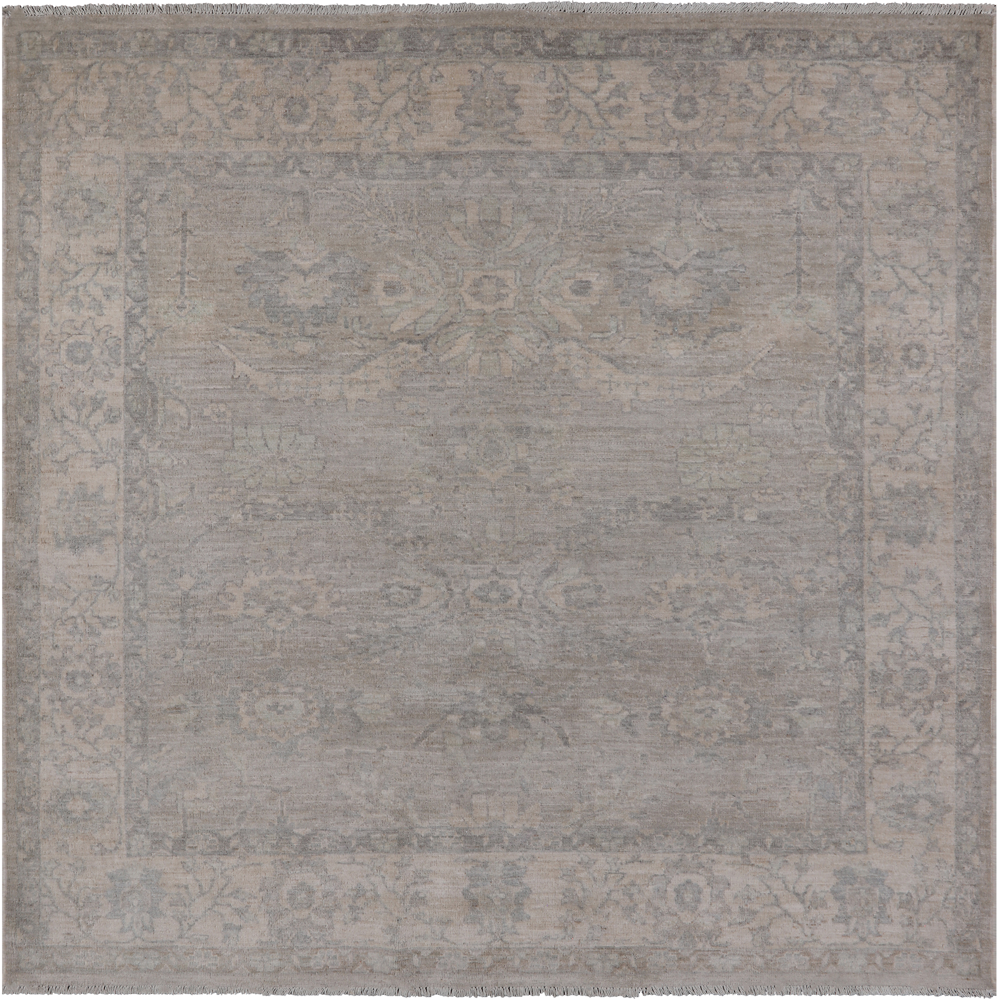 Grey Square Turkish Oushak Washed Out Hand Knotted Wool Rug - 6' 0" X 6' 0"