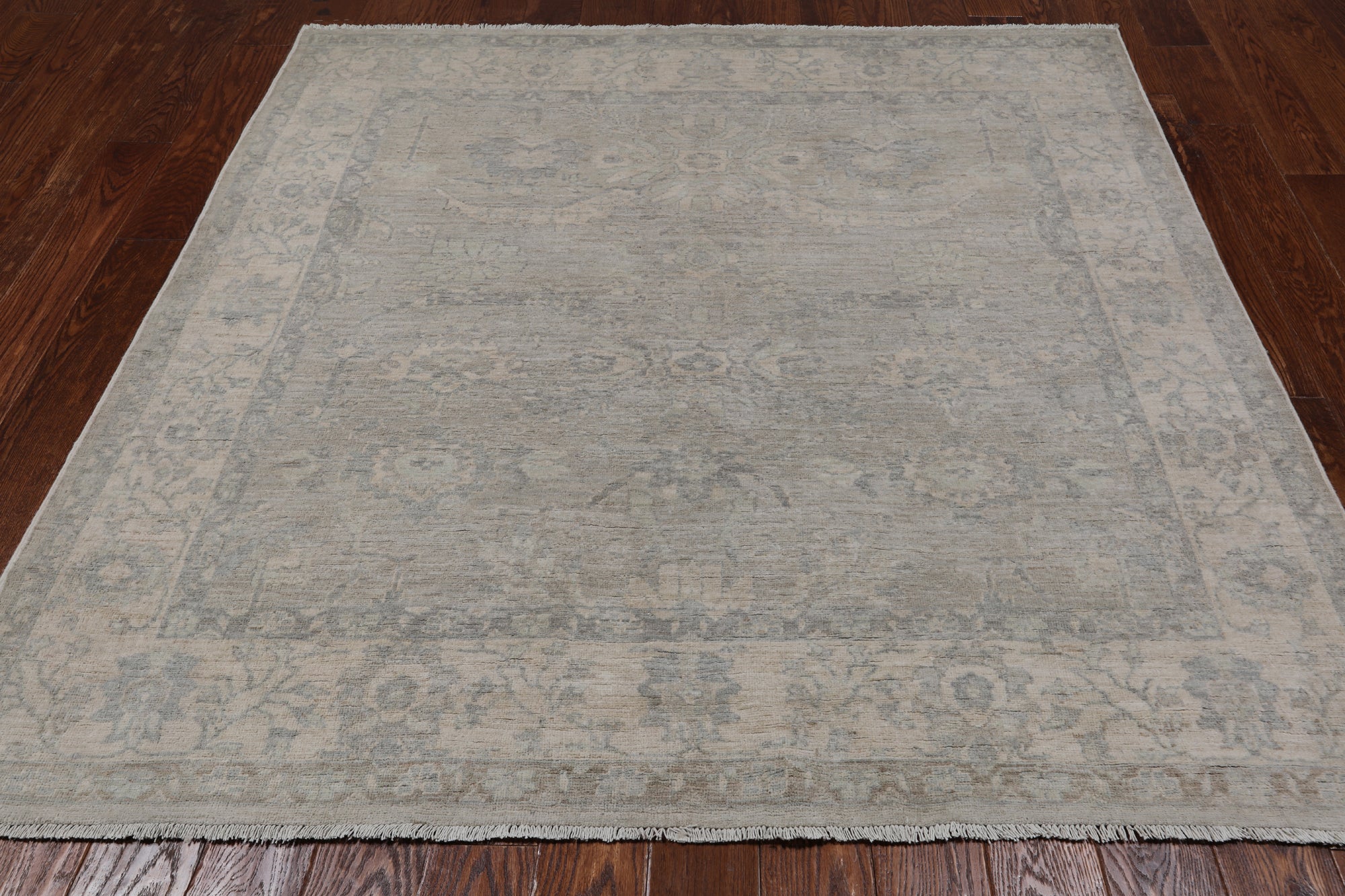 Grey Square Turkish Oushak Washed Out Hand Knotted Wool Rug - 6' 0" X 6' 0"