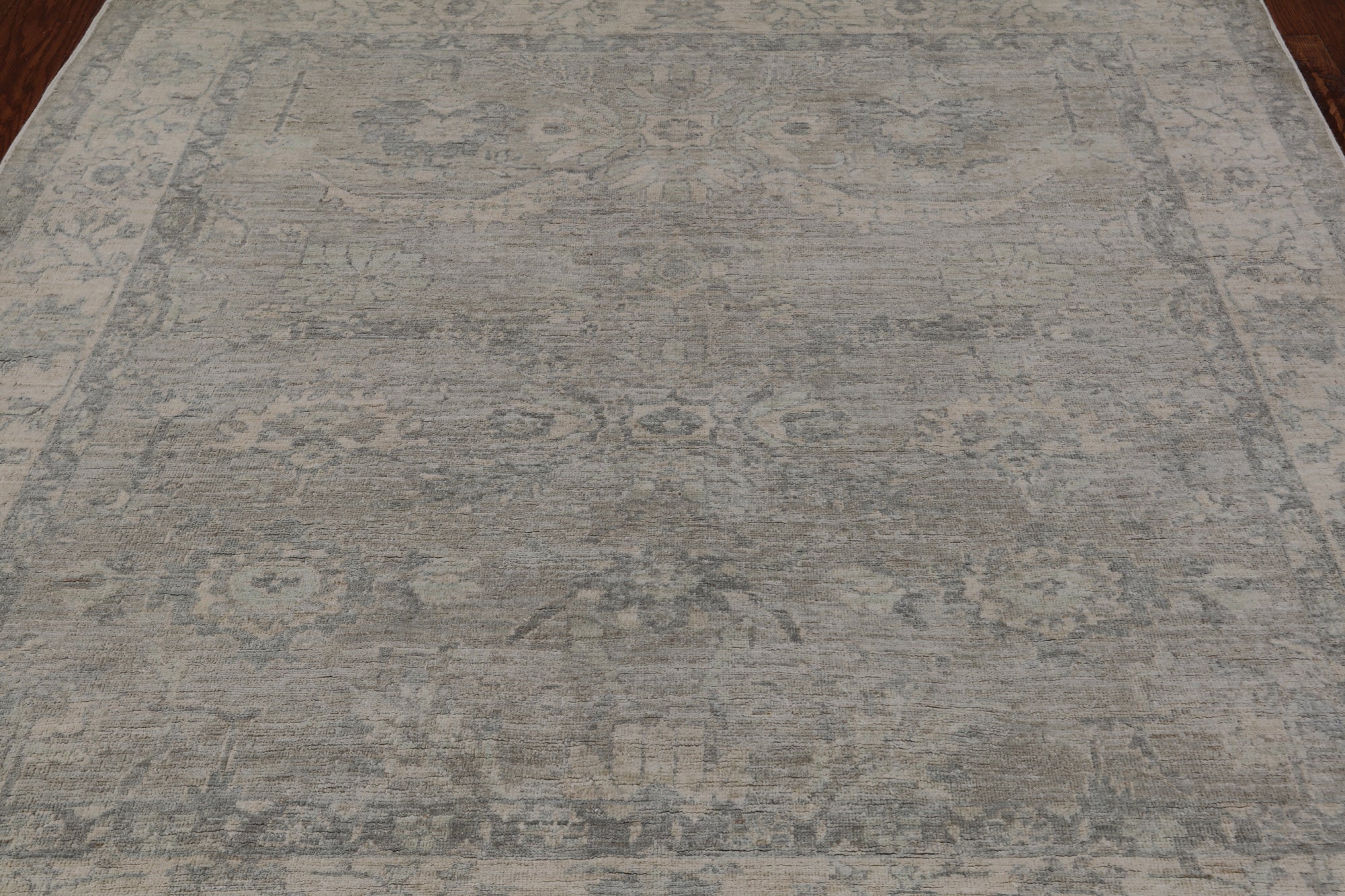 Grey Square Turkish Oushak Washed Out Hand Knotted Wool Rug - 6' 0" X 6' 0"