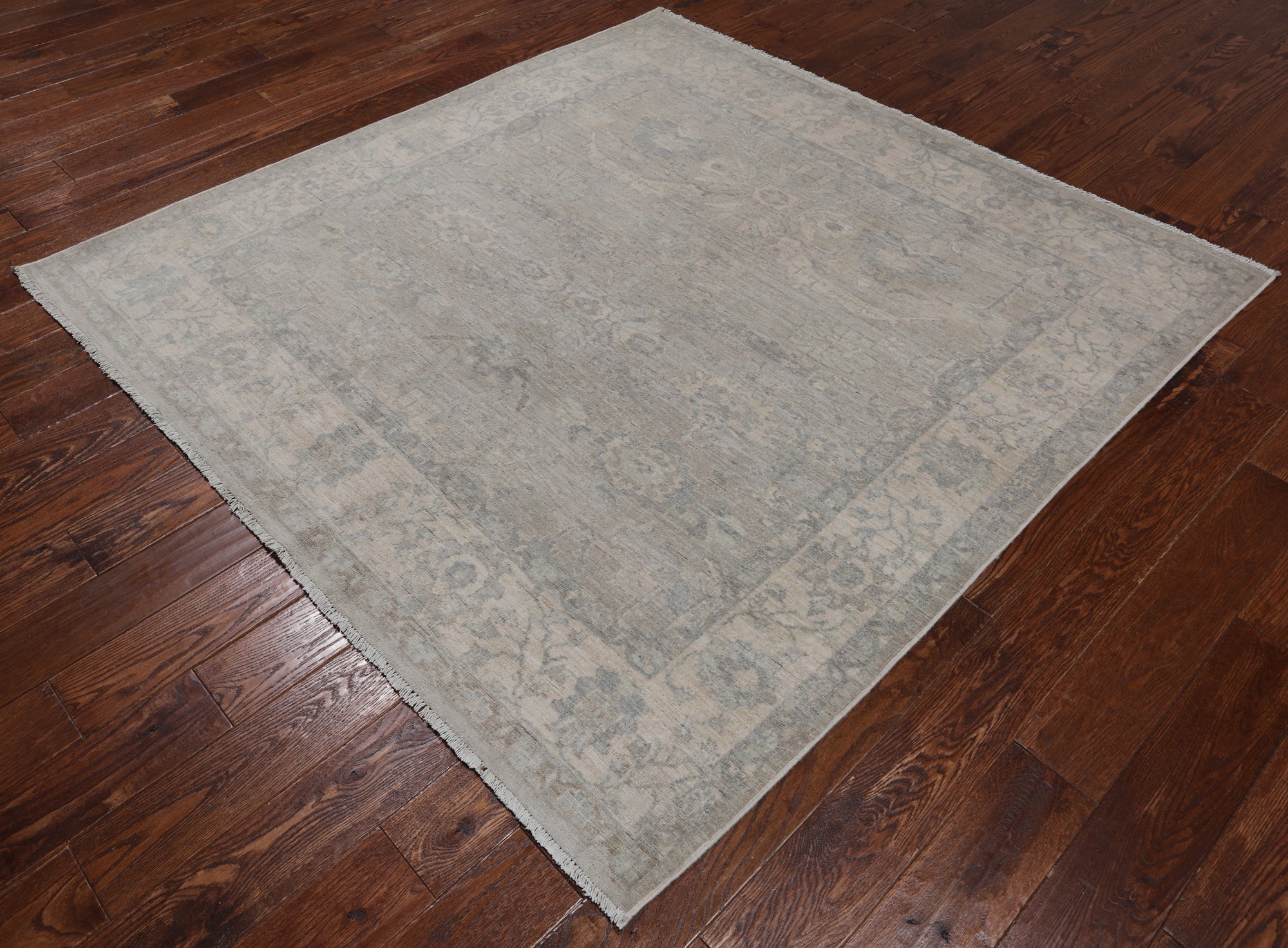 Grey Square Turkish Oushak Washed Out Hand Knotted Wool Rug - 6' 0" X 6' 0"