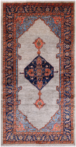 Silver Persian Fine Serapi Hand Knotted Wool Rug - 5' 0" X 9' 10"