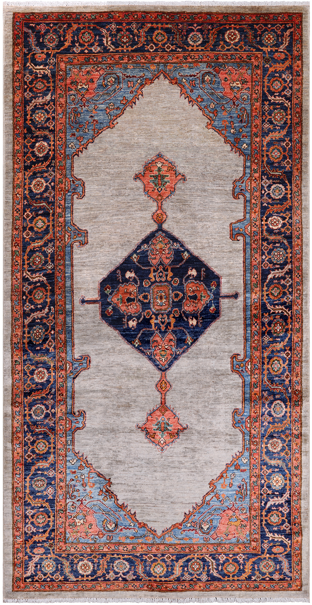Silver Persian Fine Serapi Hand Knotted Wool Rug - 5' 0" X 9' 10"