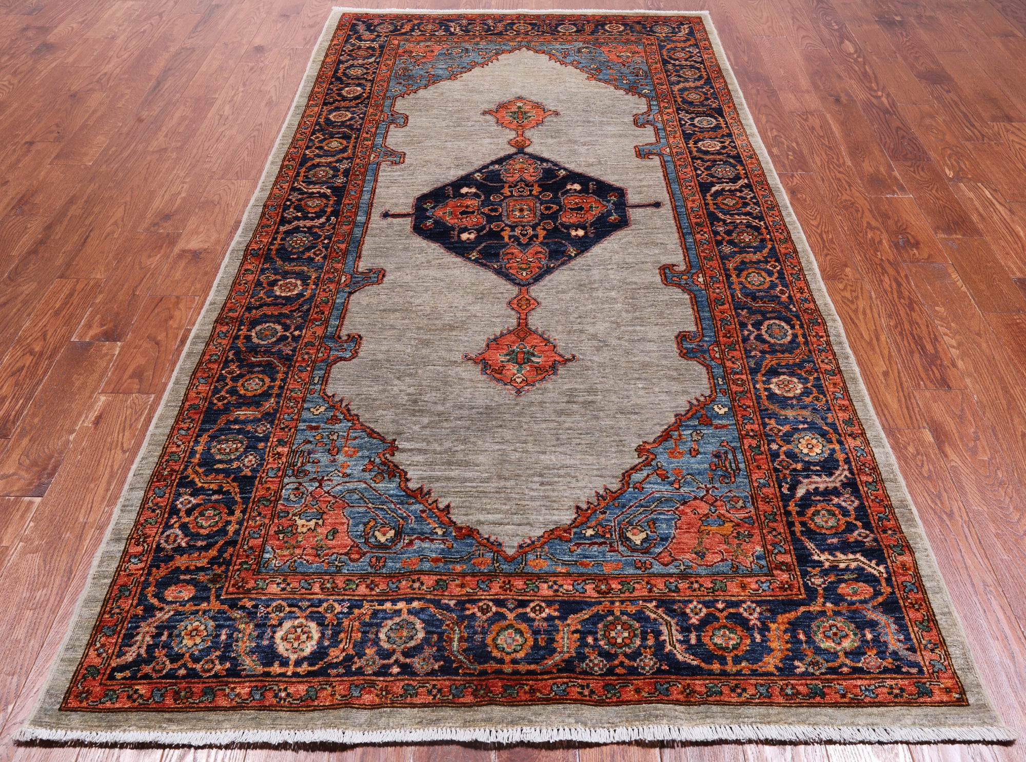 Silver Persian Fine Serapi Hand Knotted Wool Rug - 5' 0" X 9' 10"