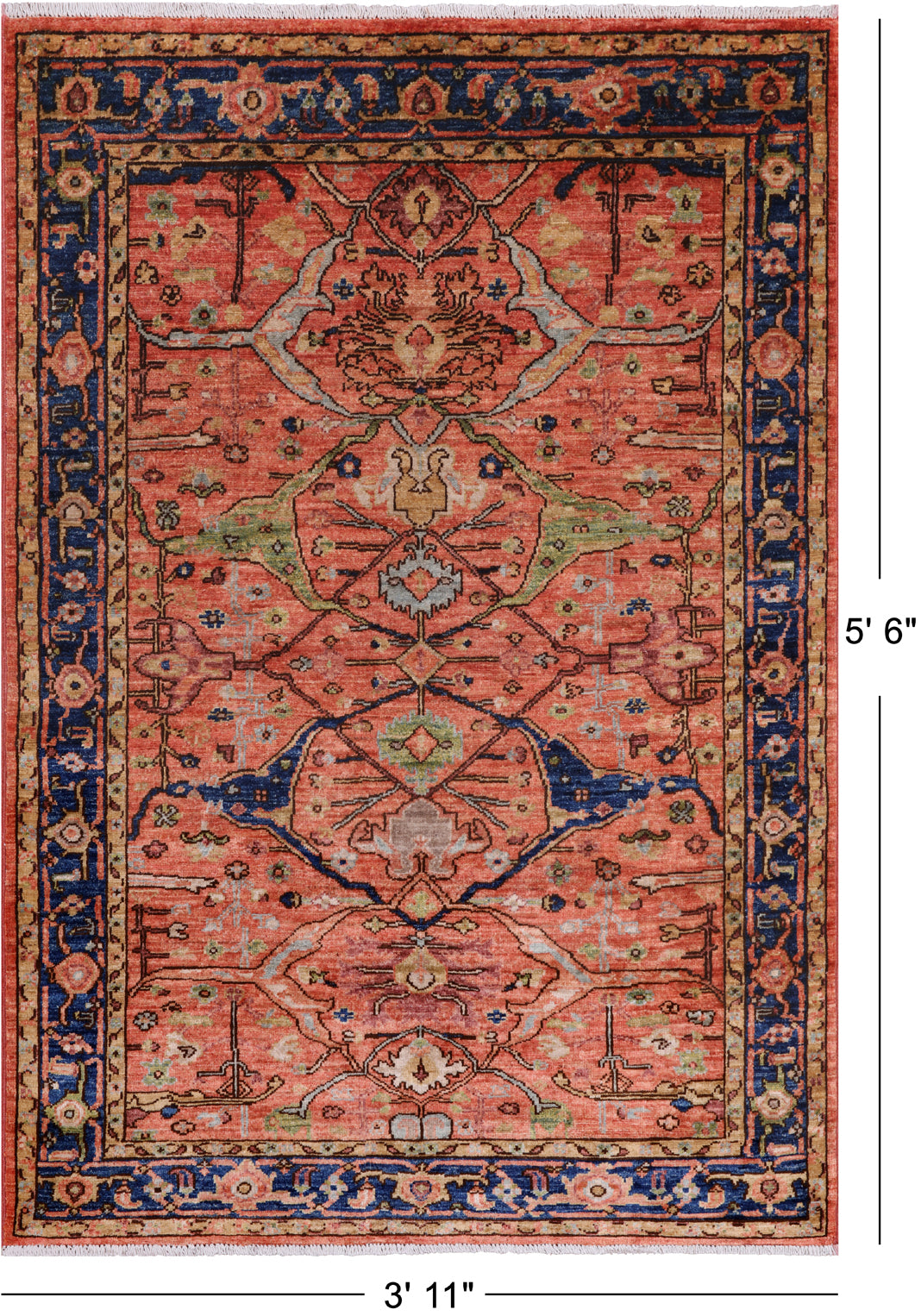 Rust Persian Fine Serapi Handmade Wool Rug - 3' 11" X 5' 6"