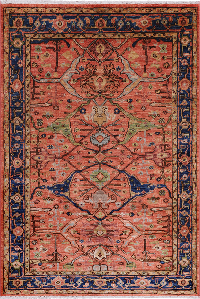 Rust Persian Fine Serapi Handmade Wool Rug - 3' 11" X 5' 6"