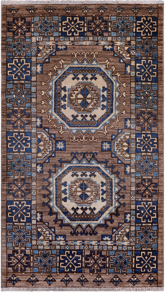 Turkmen Ersari Hand Knotted Wool Rug - 3' 0" X 5' 3"