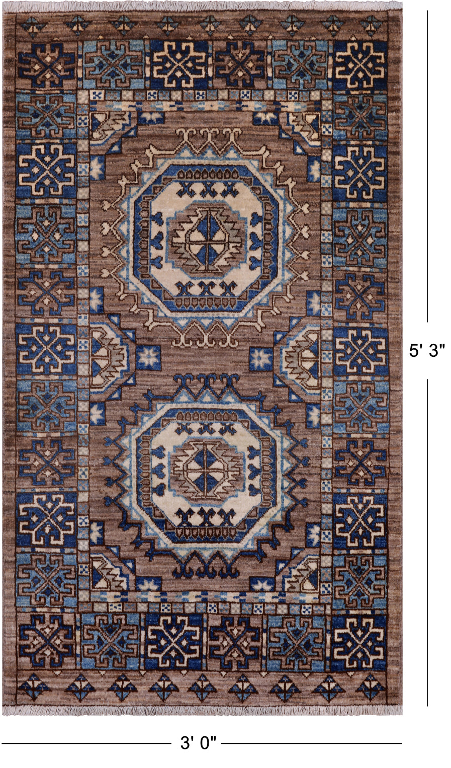 Turkmen Ersari Hand Knotted Wool Rug - 3' 0" X 5' 3"