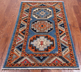 Blue Turkmen Ersari Hand Knotted Wool Rug - 3' 1" X 5' 0"