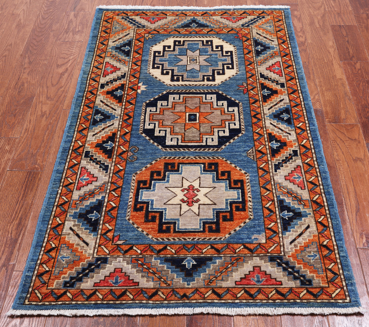 Blue Turkmen Ersari Hand Knotted Wool Rug - 3' 1" X 5' 0"