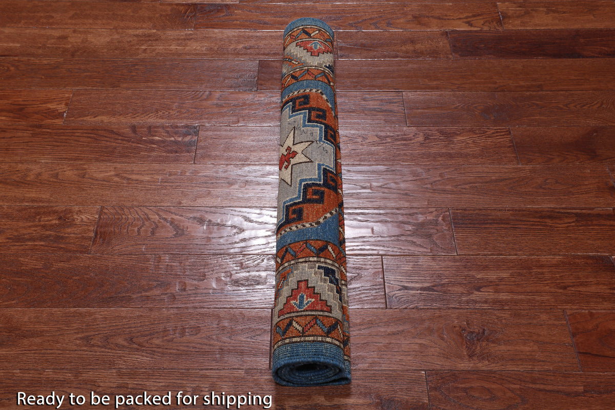 Blue Turkmen Ersari Hand Knotted Wool Rug - 3' 1" X 5' 0"