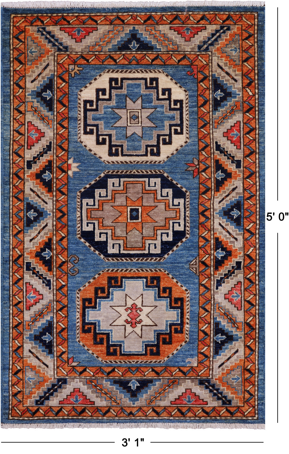 Blue Turkmen Ersari Hand Knotted Wool Rug - 3' 1" X 5' 0"