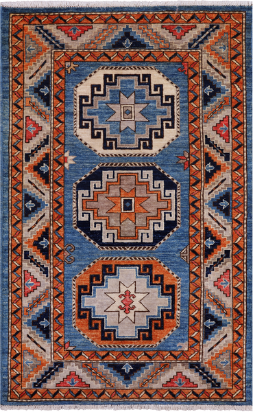 Blue Turkmen Ersari Hand Knotted Wool Rug - 3' 1" X 5' 0"
