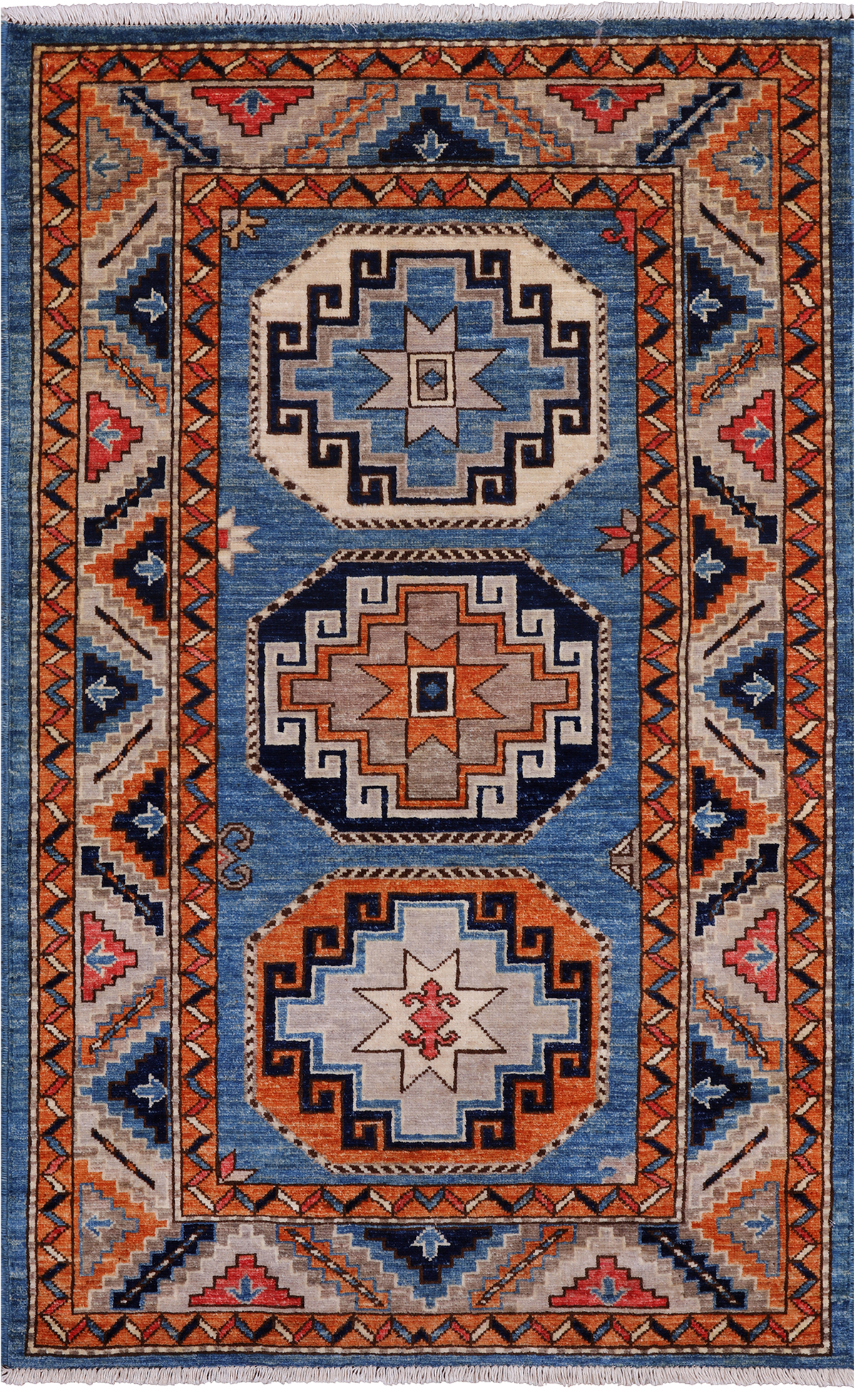 Blue Turkmen Ersari Hand Knotted Wool Rug - 3' 1" X 5' 0"