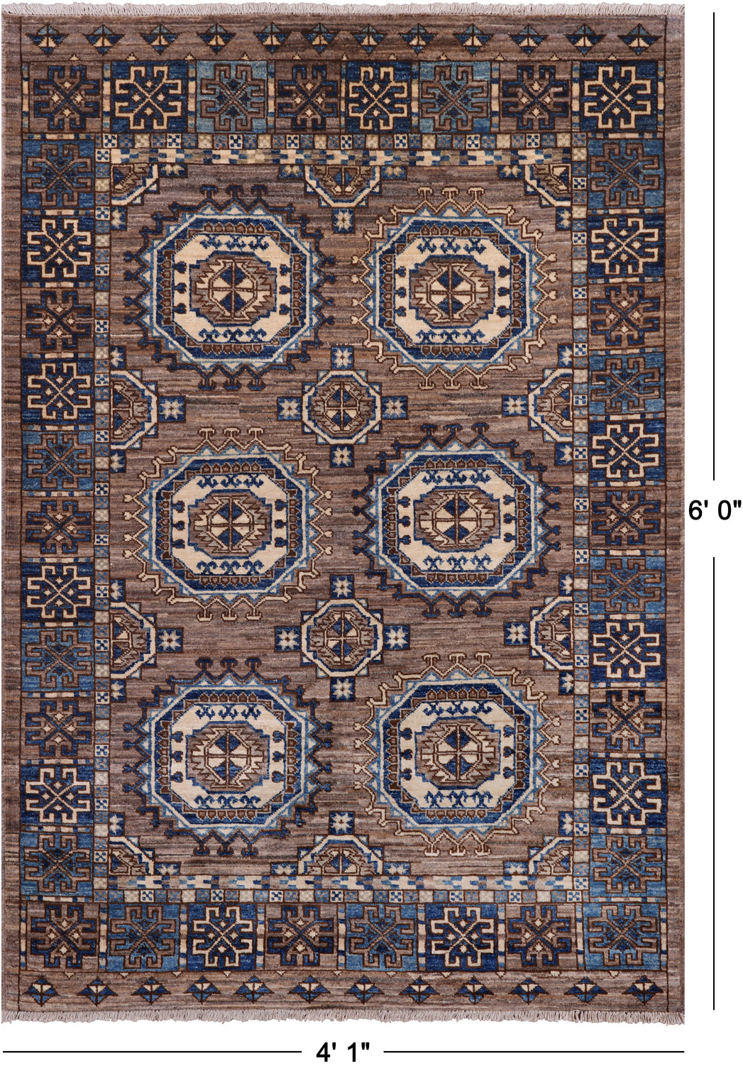 Turkmen Ersari Hand Knotted Wool Rug - 4' 1" X 6' 0"