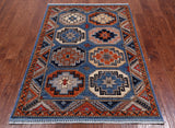 Blue Turkmen Ersari Hand Knotted Wool Rug - 3' 11" X 5' 9"