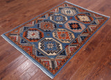 Blue Turkmen Ersari Hand Knotted Wool Rug - 3' 11" X 5' 9"