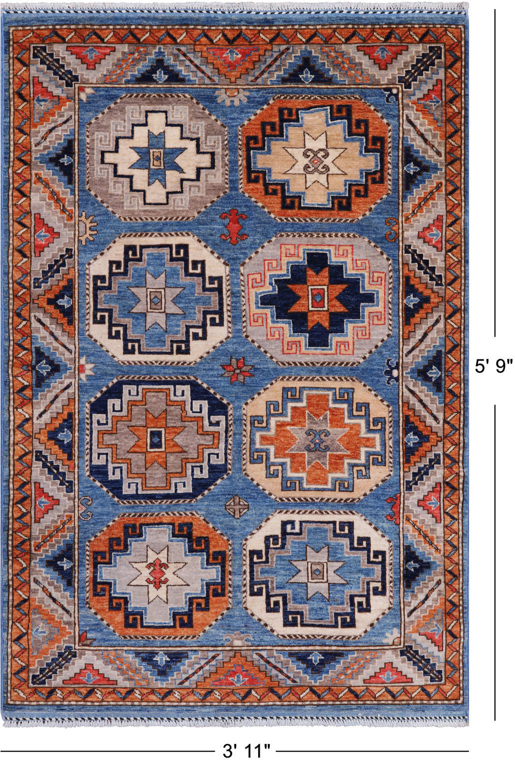Blue Turkmen Ersari Hand Knotted Wool Rug - 3' 11" X 5' 9"