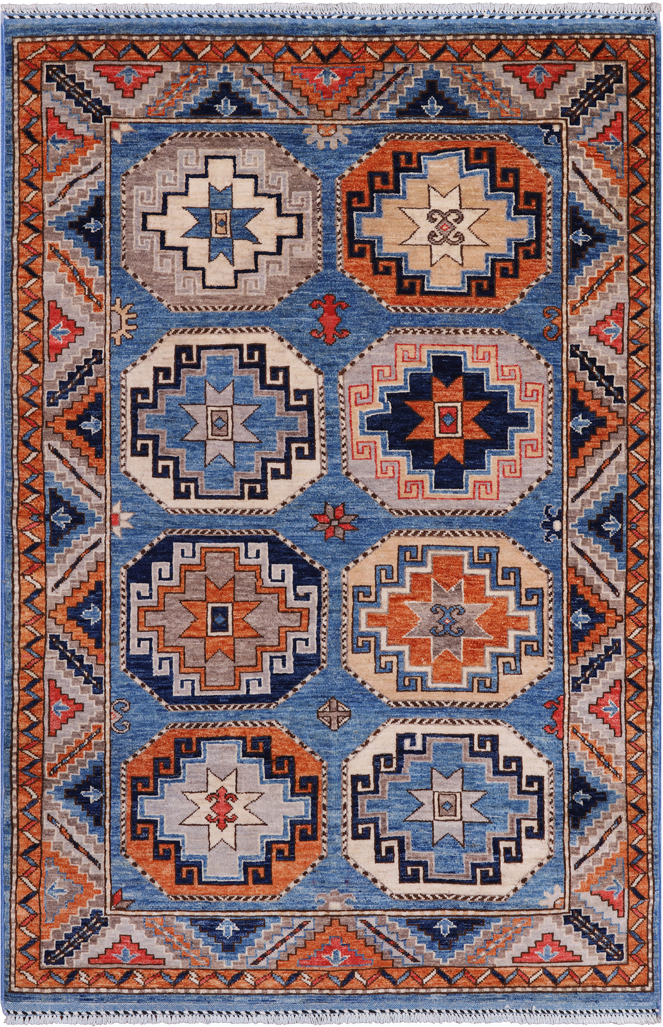 Blue Turkmen Ersari Hand Knotted Wool Rug - 3' 11" X 5' 9"