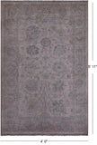 Ivory Washed Out Peshawar Handmade Wool Rug - 4' 0" X 5' 11"