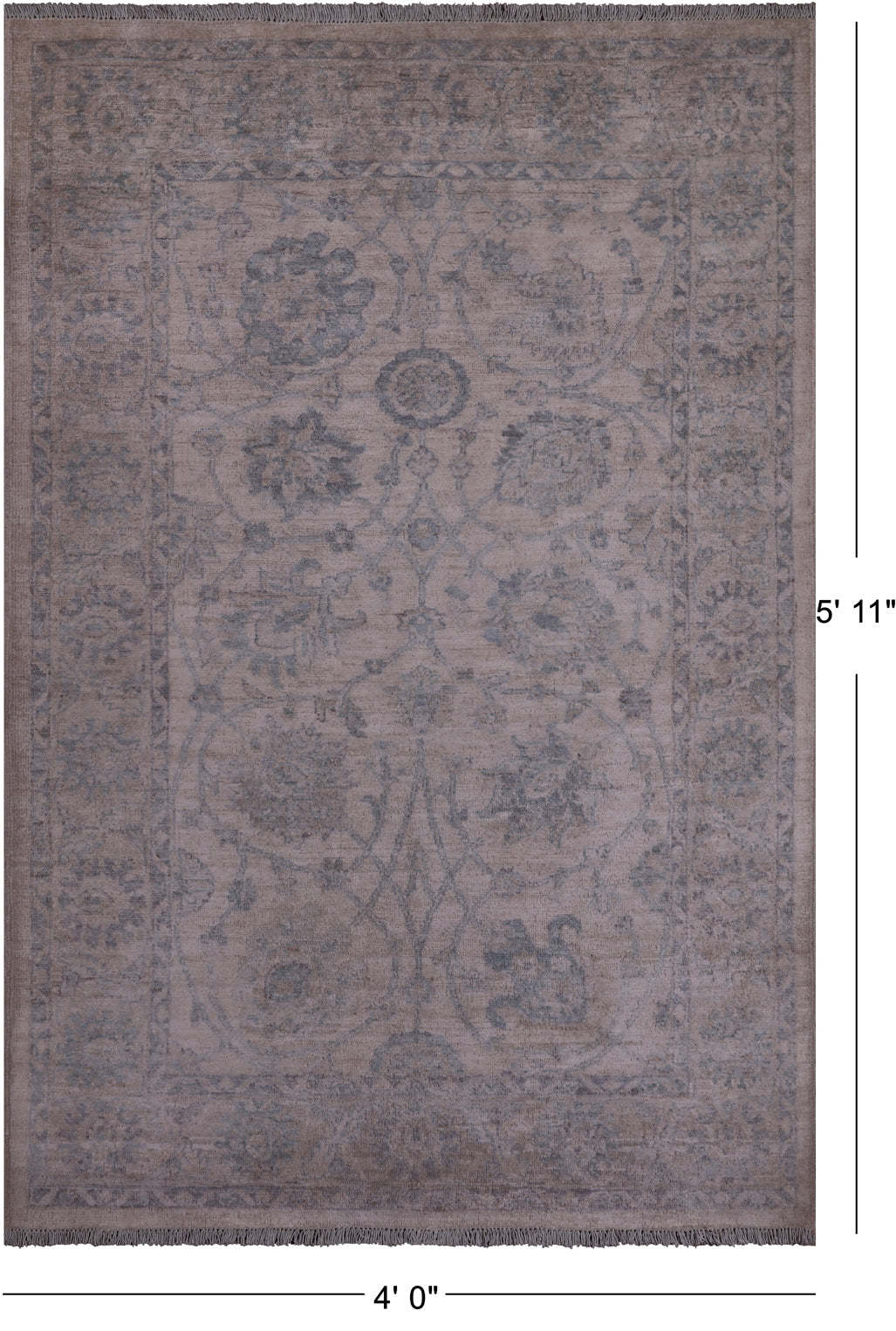 Ivory Washed Out Peshawar Handmade Wool Rug - 4' 0" X 5' 11"