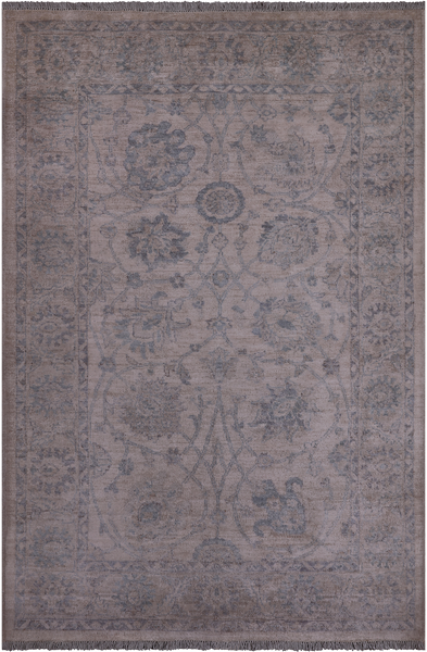 Ivory Washed Out Peshawar Handmade Wool Rug - 4' 0" X 5' 11"