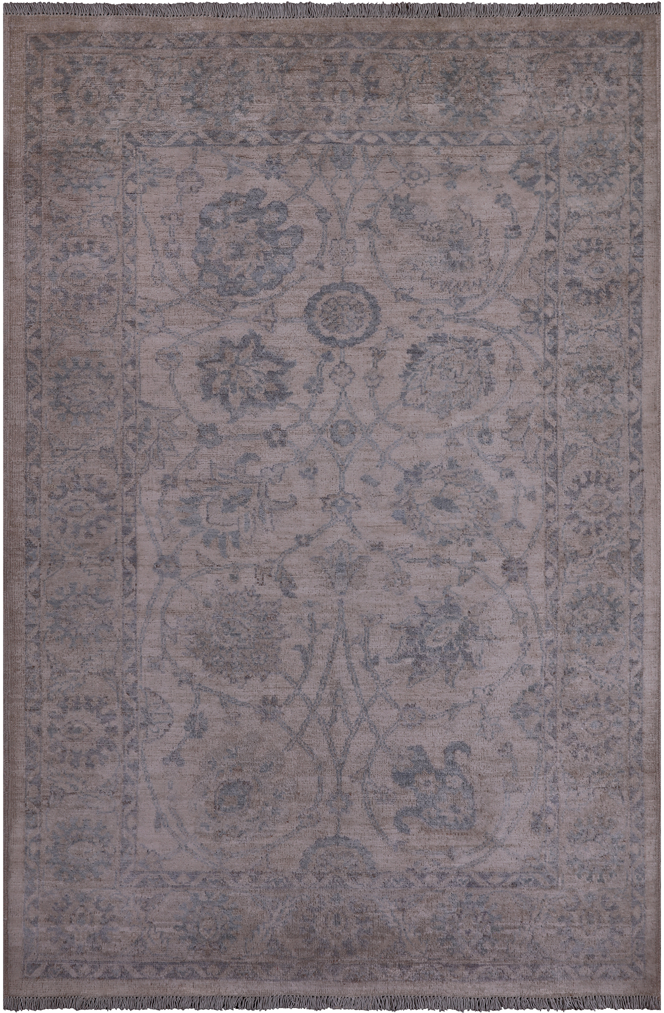 Ivory Washed Out Peshawar Handmade Wool Rug - 4' 0" X 5' 11"