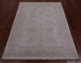 Ivory Washed Out Peshawar Handmade Wool Rug - 4' 0" X 5' 11"