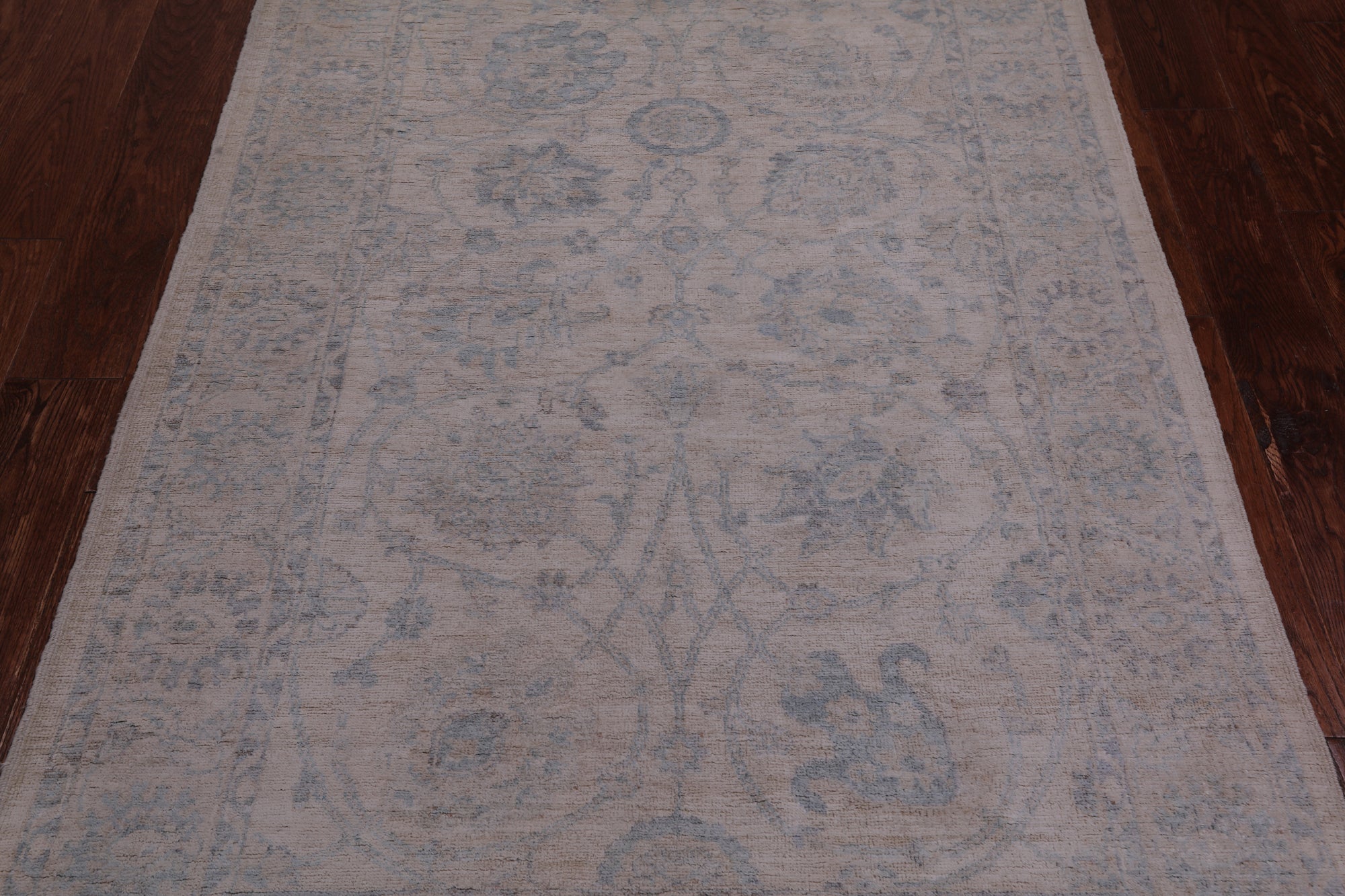 Ivory Washed Out Peshawar Handmade Wool Rug - 4' 0" X 5' 11"