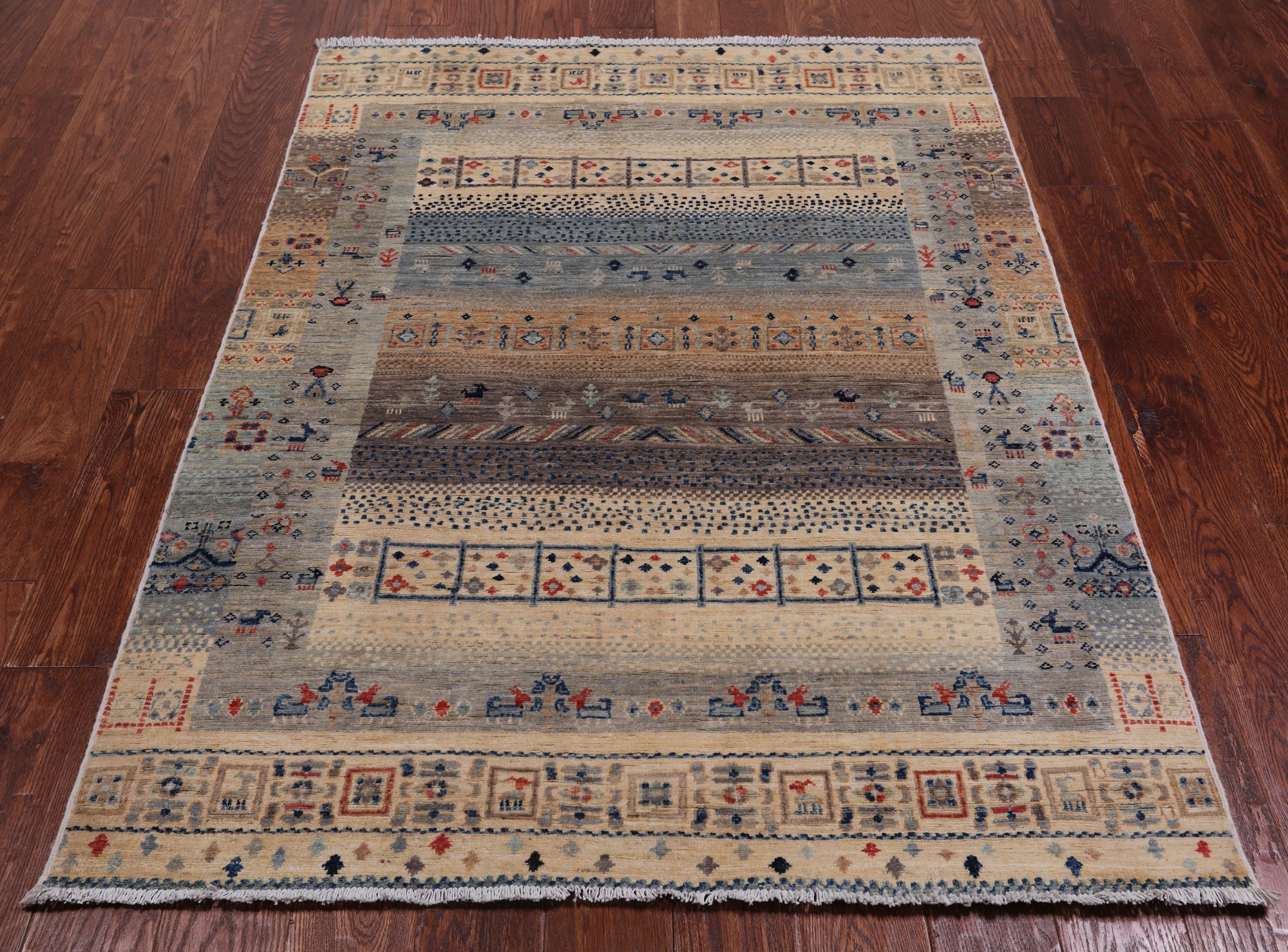 Tribal Persian Gabbeh Hand Knotted Wool Rug - 4' 0" X 5' 6"