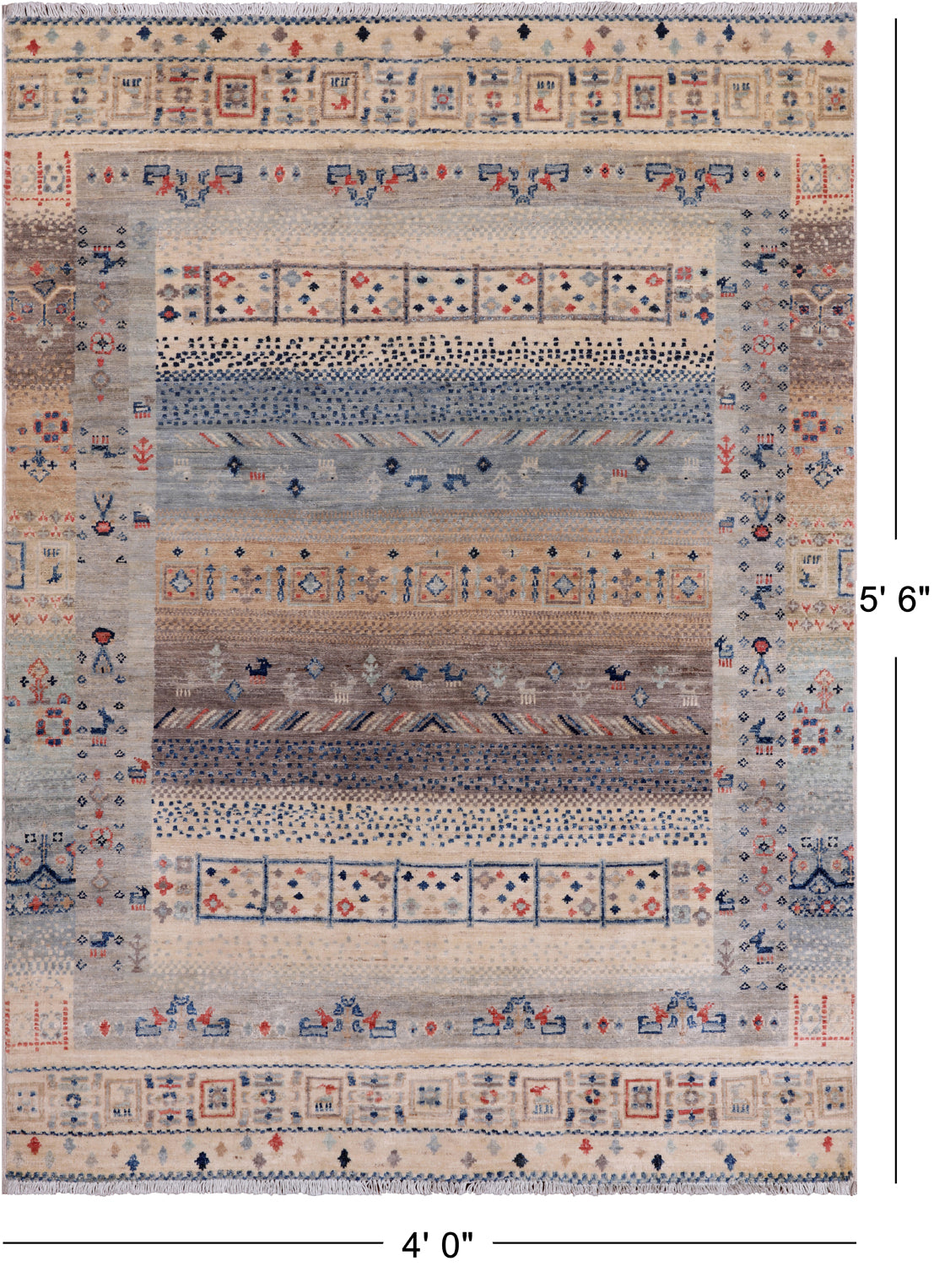 Tribal Persian Gabbeh Hand Knotted Wool Rug - 4' 0" X 5' 6"