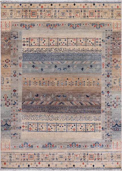 Tribal Persian Gabbeh Hand Knotted Wool Rug - 4' 0" X 5' 6"
