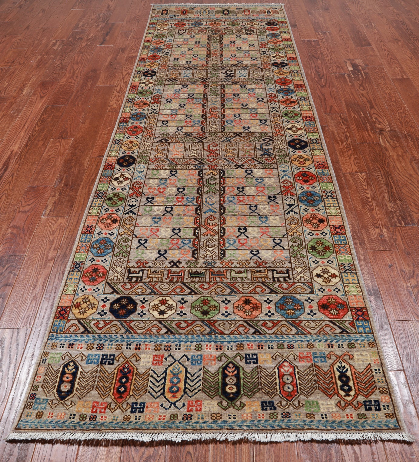 Turkmen Ersari Handmade Wool Runner Rug - 3' 9" X 11' 4"