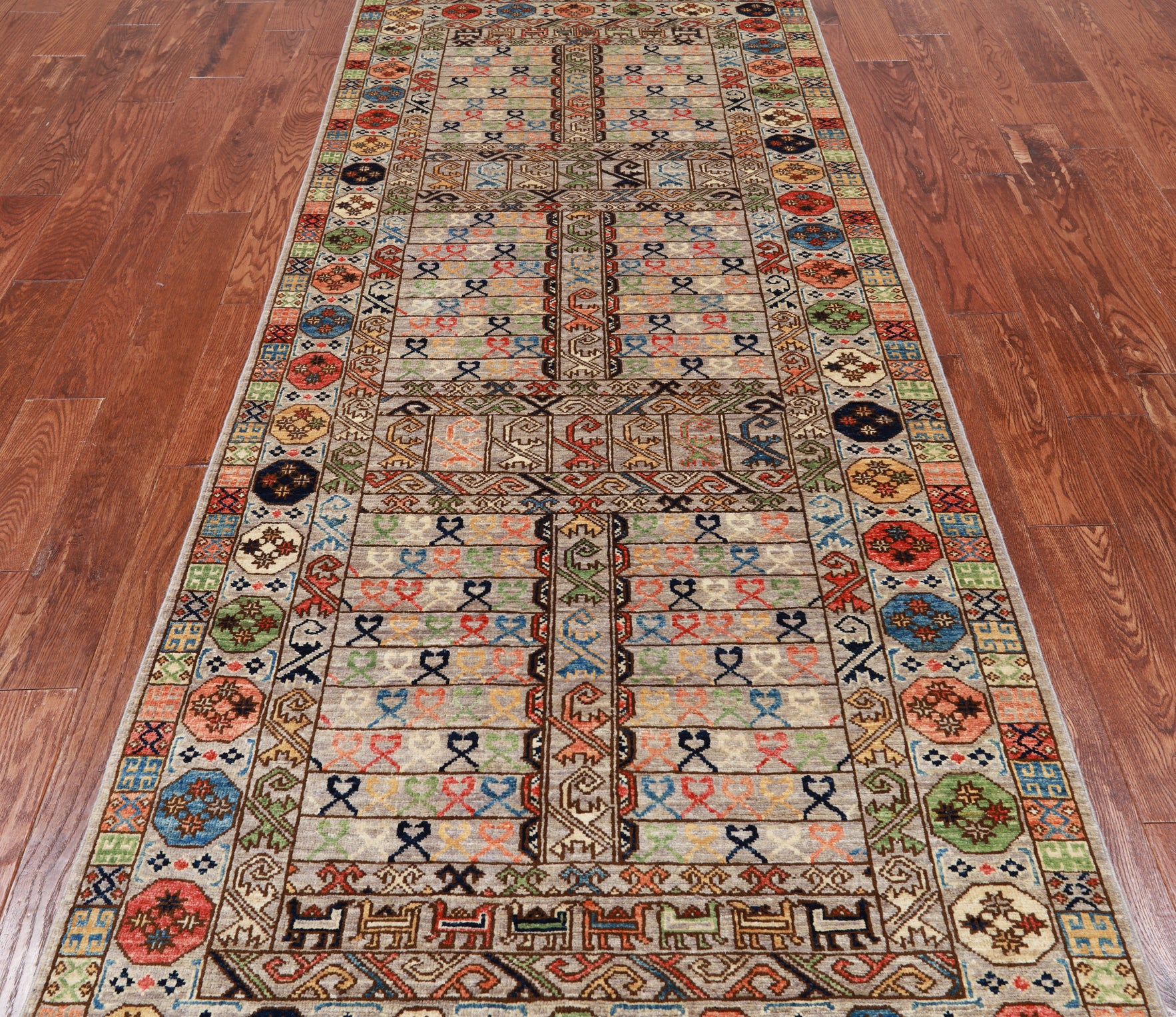 Turkmen Ersari Handmade Wool Runner Rug - 3' 9" X 11' 4"