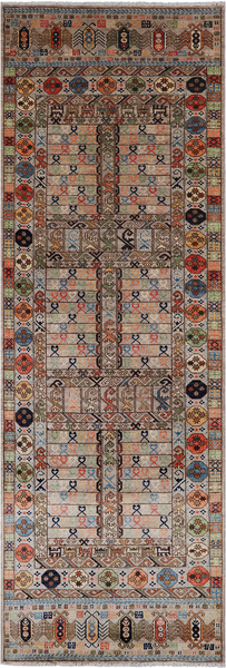 Turkmen Ersari Handmade Wool Runner Rug - 3' 9" X 11' 4"
