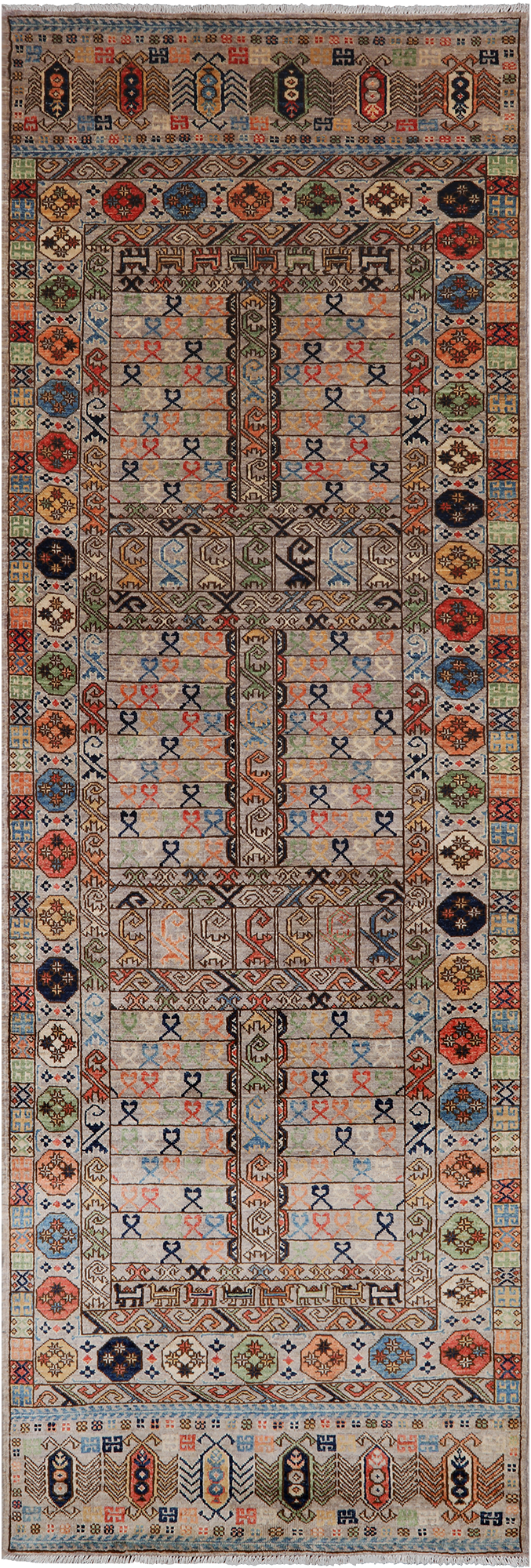 Turkmen Ersari Handmade Wool Runner Rug - 3' 9" X 11' 4"