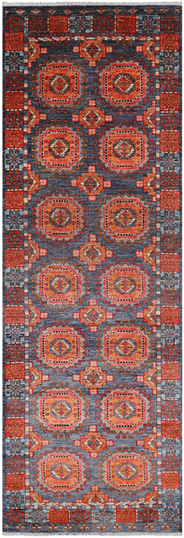 Turkmen Ersari Handmade Wool Runner Rug - 3' 11" X 12' 6"
