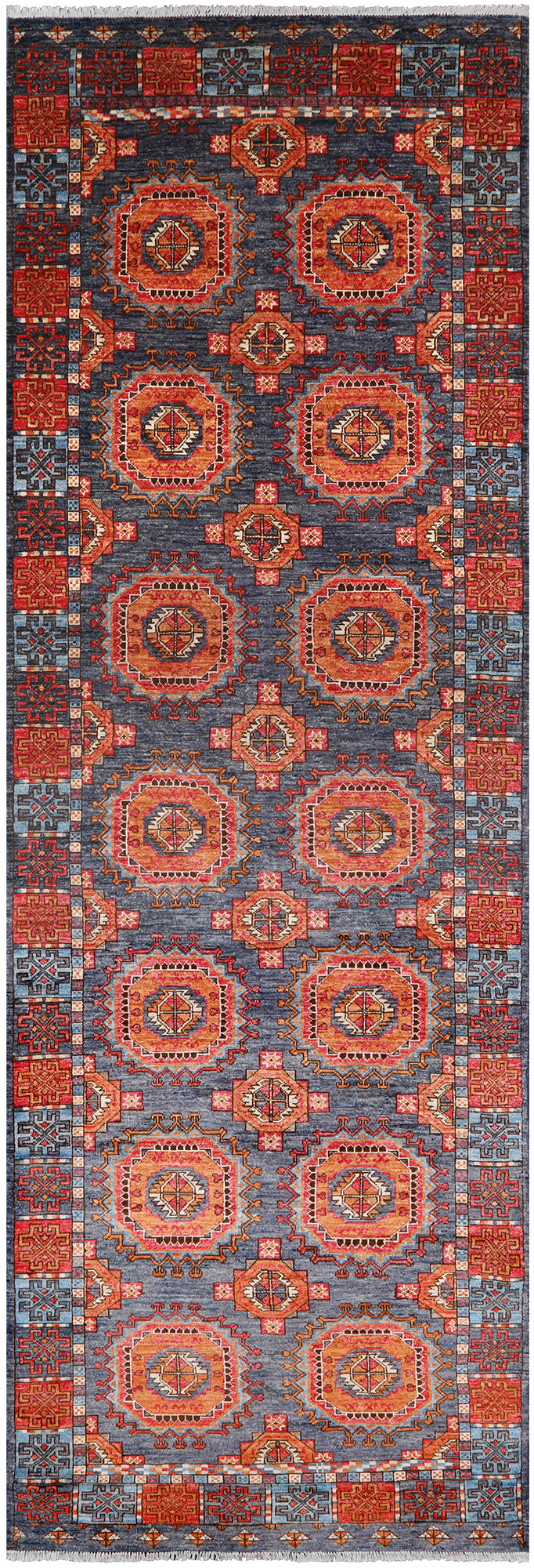 Turkmen Ersari Handmade Wool Runner Rug - 3' 11" X 12' 6"